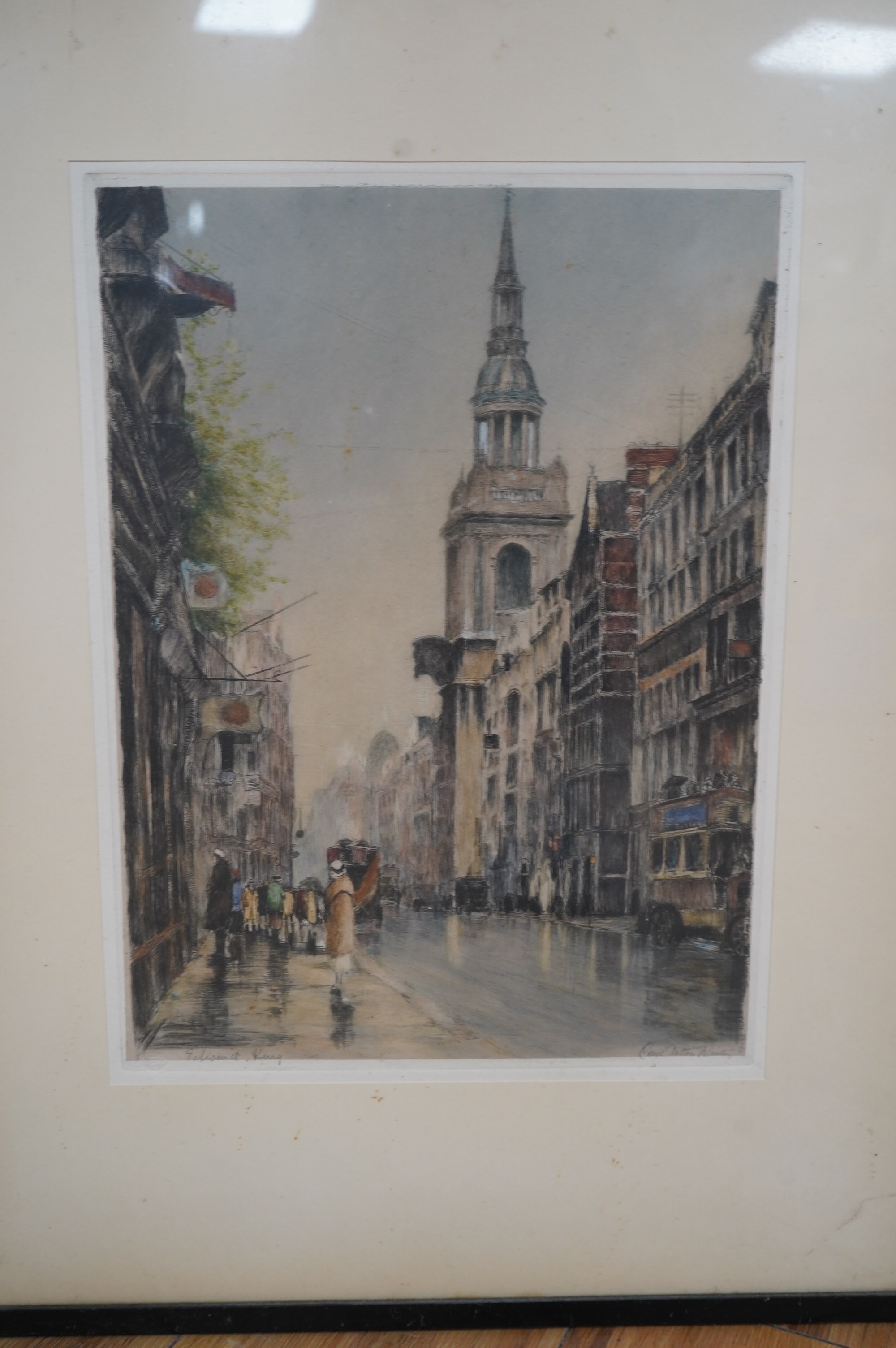 Edward King (1862-1951), a set of four colour etchings, including ‘Bow Church, Cheapside’ and ‘Westminster Abbey’, each signed in pencil, blind stamped, with the museum galleries labels verso, each 29 x 39cm. Condition -